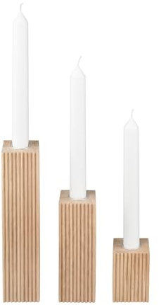 blomus Kerzenhalter 3er Set DREVA | Farbe Oak | 7/14/21H cm | Kerzenständer aus hochwertigem FSC Eichenholz | exkl. Kerzen