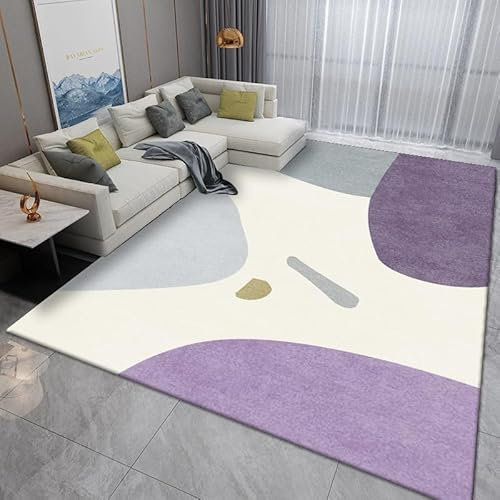 Teppich Wohnzimmer Lila Beige Teppich Schlafzimmer,Wohnzimmerteppich Super Soft,Waschbarer Teppich,Anti-Rutsch Unterseite, Kurzflor Teppich Strapazierfähig,Modern Rug Pflegeleicht