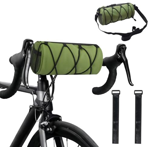 4 in 1 Lenkertasche Fahrrad 2,4L, Fahrradtasche Wasserdicht Lenker mit Schultergurt, Fahrradkorb Vorne Verstellbar, Rahmentasche Fronttasche Lenkerrolle, Gepäckträgertasche Mountainbike (Grün)