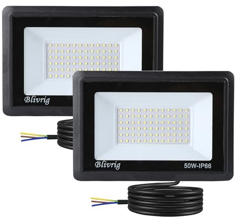 Blivrig 2PCS 50W LED Strahler Außen Kalt Weiß 6000K 5000LM, 72 LED Scheinwerfer Aussen, IP66 Wasserdicht Fluter, Gärten Außenstrahler, für Hof, Garage, Lager