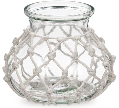 Oairse Glass Vase for Flowers Clear Flower Vase with Cotton Rope Cover Woven Modern Round Glass Vases Décor Decorative Flower Bottle for Table Centerpiece Farmhouse Wedding Party Home Decoration 13cm