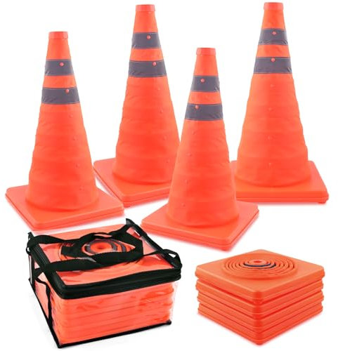 Verkehrsleitkegel,ERKOON 4 Pcs 48cm Verkehrshütchen Absperrhütchen/Warndreieck Kfz/Faltbar Warnkegel Sicherheitspilone Sicherheitskegel Mehrzweck-Popup-Reflektierender Sicherheitskegel