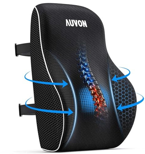 AUVON Lumbar Support Cushion, Ergonomic Memory Foam Back Support Pillow with Straps for Office Chair, Car Seat, Home, Office