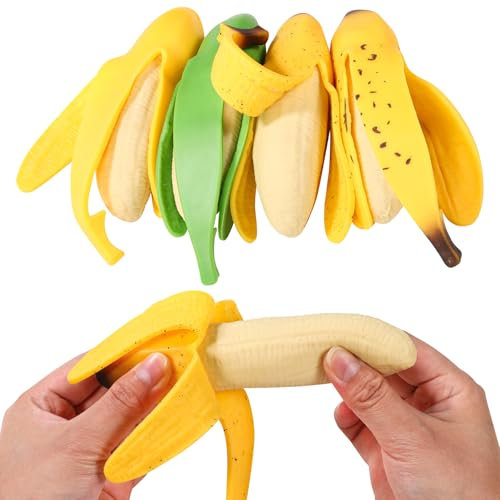 4stk Anti Stress Bananen, 17,5x3,8x3,5 cm Dehnbares Bananen Spielzeug Kinder Bananen Frucht Quetsch Spielzeug Zappel Stress Spielzeug Neuartiges Geschenk für Kinder Jugendliche