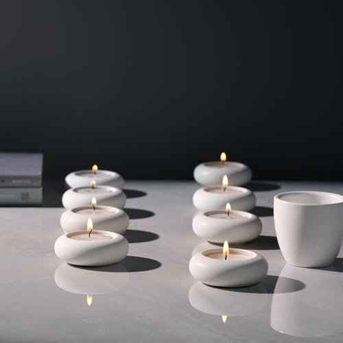 ICNBUYS Handgefertigter dekorativer Kieselstein-Teelichthalter, 8 Stück, handgefertigt, Heimdekoration, Akzent zur Beruhigung von erdigem, ästhetischem Zement, weiß, Durchmesser 6,6 cm