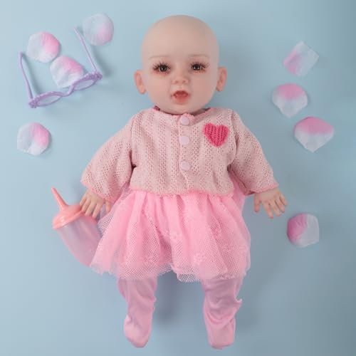 LCUPPON Silikon Puppen Baby Mini 25cm Reborn Puppen Voll Silikon (Beige)