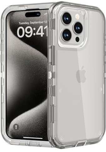 Follaroma for iPhone 15 Pro Case, Anti-Drop, Heavy Duty Shockproof Protection Phone Cases, Durable 2-Layer Trasparent Protective Cover Compatible with iPhone 15 Pro,6.1 inch, Crystal Gray