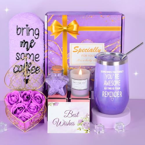 COYBTO Idee Regalo Donna, Set Regalo Donna Compleanno, Viola Box Regalo Donna con Tazza, Natale, San Valentino, Anniversari Regalo per Mamma Migliore Amica Sorelle, Moglie