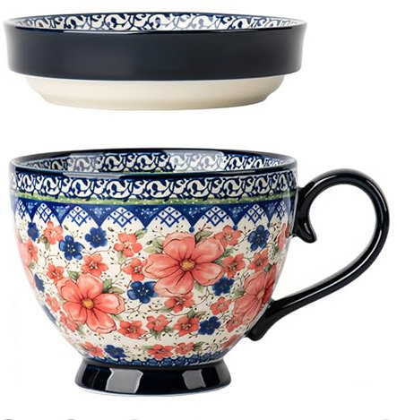 Dowbom Soup Mug With Lid, 500ml Microwave Soup Bowl, Ceramic Soup Mug, Breakfast Bowl, Bouillon Cup (Flower-E,500ml)
