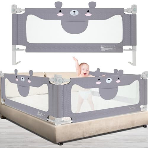 Eldzenith Rausfallschutz Bett, Schlafen Sie beruhigt & Sorgt für einen sicheren Schlaf Ihres Kindes, 70-93 cm Höheverstellbare Bettgitter Baby, Doppelverriegelungsschutz, zu 90% Bett passen (180 cm)