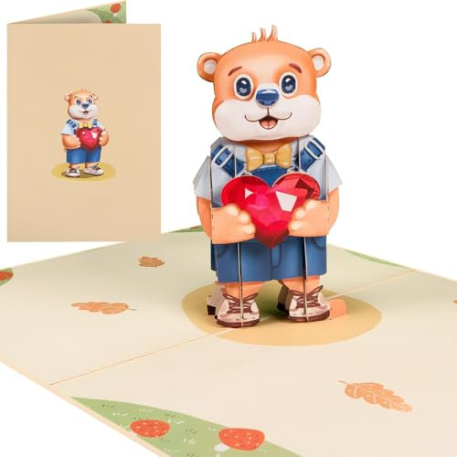 Sweetpopup® Pop Up Karte Bär mit Herz – 3D Geburtstagskarte für Lieblingsmenschen – Liebevolle Glückwunschkarte zum Valentinstag, Muttertag, Vatertag - Gutscheinkarte zum Jahrestag / 097