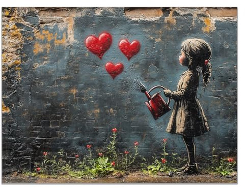 WIKEO Banksy Moderne Bilder, Abstraktes Mädchen Bewässern Wohnzimmer Pop Art Wandbilder Posters & Prints KüChenbilder,Leinwand Bilder Schlafzimmer - 50x70cm Ungerahmt(schwarz)