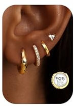 Morfetto 4Paar Ohrringe Gold Damen Creolen Silber 925 Klein Hypoallergene Chunky Goldene Ohrringe Damen Creolen 14k Vergoldet Ohrstecker Für Helix Tragus Piercing Ohr Set AG