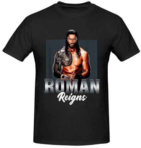 Roman Reigns T-Shirt für Jugendliche und Erwachsene, kurzärmelig, Baumwolle, Rundhalsausschnitt, Tops, Schwarz , L