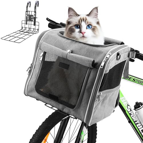 Haiou Cestino Anteriore per Cani da Bici 4 in 1 (Max 7kg) - Trasportino Pieghevole Impermeabile con Rinforzo a L, Ideale per Cani e Gatti Piccoli - Cestini Urbani per Cani