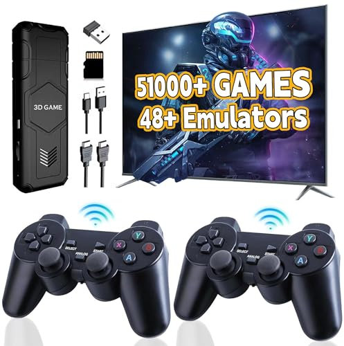 Y5 Retro Game Console,Nostalgia Game Stick con 48+ emulatori oltre 45000/51000giochi,doppio controller wireless 2.4GHz per TV,supporto console di gioco Multiplayer,Plug & Play con video 4K (128g)