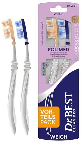 Dr.BEST Polimed Zahnbürste, Weich, Vorteilspack, Design inspiriert von einer professionellen Zahnreinigung für eine bis zu 49% bessere Reinigungsleistung an schwer erreichbaren Stellen*
