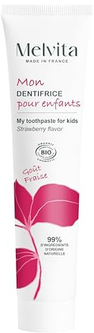 Melvita - Natürliche Kinderzahnpasta - Die Essentiellen - Zahnhygiene ab 3 Jahren - Sanfte Formel ohne Fluorid, schützt Milchzähne - Angenehmer Fruchtgeschmack - Natürliche Inhaltsstoffe - 75 ml
