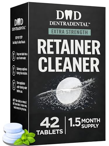 DENTRA DENTAL Retainer Cleanser Tablets Cleaner Remove Odours, Discolourations, Stains and Plaque 4 Month Supply Dentures Bath Mint (Pack of 42)