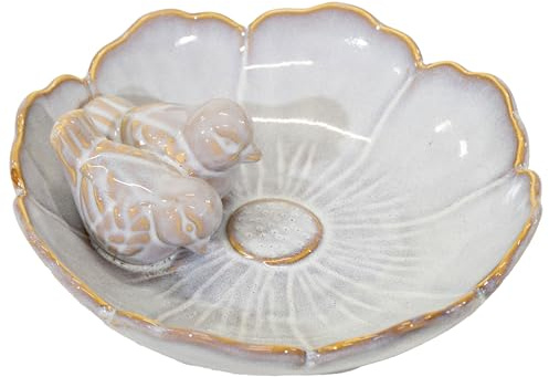 colourliving Keramik Vogeltränke „Royal“, rund, glasiert, mit Deko-Vögeln, Stilvolle Wasserschale für den Garten – dekorativ, wetterfest & liebevoll verarbeitet (Pearl-23)