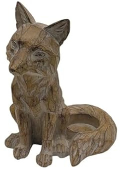 Woodland Inspired Tealight Holder Wood Effect Resin Candle Ornament Animal Shaped Decor (Fox)