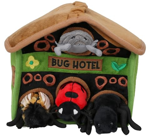 The Puppet Company Hide-Away Puppets - Bug Hotel with 4 Mini-Beast Finger Puppets - Eco-Friendly Soft Toy for Toddlers - Interactive Nature-Inspired Play - Suitable from 12 Months+ - 18cm