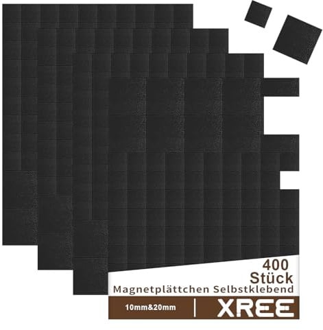 400 Stück Magnetplättchen Selbstklebend, 10mm&20mm Magnete zum Kleben Flach | 2 Größen 10 x 10 & 20 x 20 mm, 1 mm Dick, Zuschneidbar, Für Fotos, Notizen, Schule, Büro, Zuhause