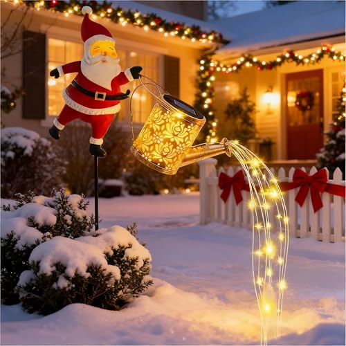 Zoefun Weihnachtsdeko Outdoor Solar,Gartenleuchte Solare Gießkanne Weihnachtsdekoration, mit 7 Farben & Warmweiß, IP65 Wasserdicht - Automatisches EIN-/Ausschalten für Außenbereich, Ras (warmweiß)