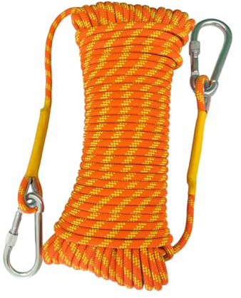HUYEZybflt 8mm statisches Kletterseil 10m Set 2 Karabiner & Tasche | Hochfestes Nylon, UIAA-zertifiziert, geeignet für Rettung, Bergsteigen und alle Outdoor-Arbeiten, Fluorescent orange