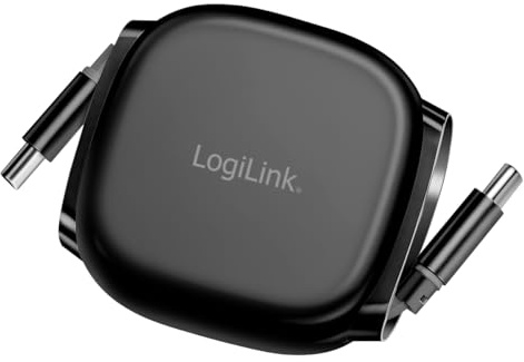 Logilink USB 2.0 Typ-C Anschlusskabel Stecker zu Stecker, aus- und einziehbar, praktisch und handlich zum Mitnehmen, 480 Mbit/s, 60W, Schwarz, 1 m