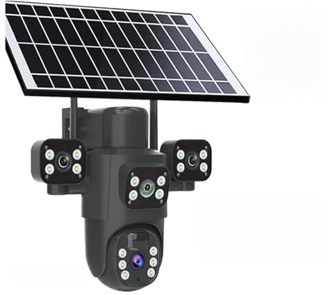 MOOILKO Caméra Solaire PTZ WiFi 6MP, Trois objectifs, écrans, Suivi Automatique, caméras IP 4G extérieures, Protection de sécurité, vidéosurveillance Installation Polyvalente(4G Camera No Card)