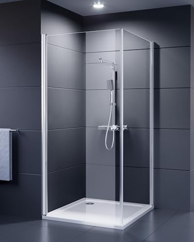 DUSCHMEISTER Glas-Duschkabine 75x75cm Chrom – Eckdusche Eckeinstieg Drehtür, 6mm ESG Sicherheitsglas mit Nano-Clean Beschichtung, Hebe-Senk-Mechanismus, verschiedene Größen