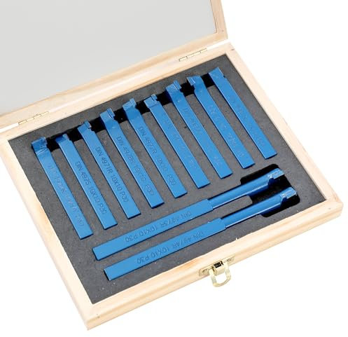 KATSU 11 Pezzi Tornio Fresatura Utensili da Taglio Set 10 x 10mm Punta in Carburo Cementato Punta Saldatrice Brasata Fresa per Torni CNC Ingegneria della Lavorazione dei Metalli 11011810