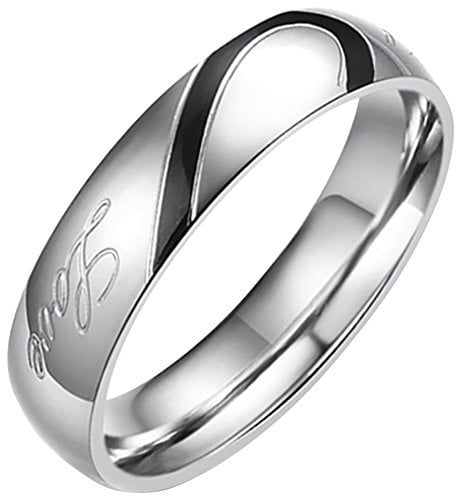 Flongo Partnerringe Damenring Herrenring Ring Edelstahl Band Ring Silber Valentine Paar Ringe Verlobung Engagement Verlobungsringe Hochzeit mit Real Love Gravur Herz Herren 61MM