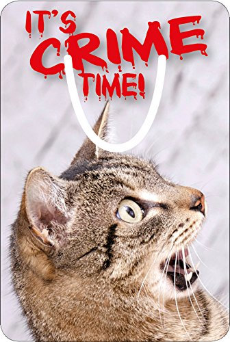 Edles Aluminium / Metall Lesezeichen, Leseclip für Bücher Motiv: Erschrockene Katze: It's crime time!