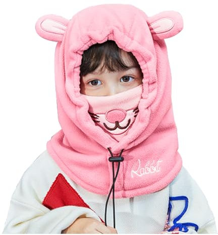 Azarxis Kinder Balaclava, Sturmhaube Winter Mütze Schalmütze Nackenschutz für Mädchen und Jungen (DE/NL/SE/PL, Alphanumerisch, Einheitsgröße, 03 Rosa - Kaninchen)