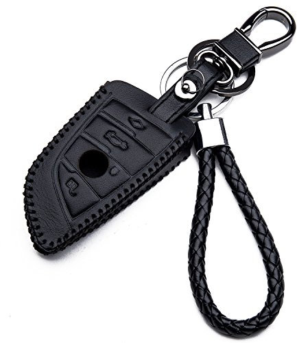 KASER Hülle Autoschlüssel für BMW - Kunstleder Schutzhülle mit Schlüsselanhänger Schlüssel 4 Tasten für BMW Serie 1 X1 X5 X6 New Smartkey Schutz Etui für Fernbedienung Keyless