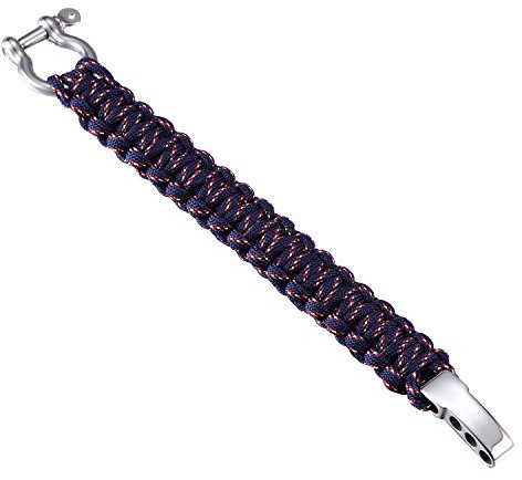 DonDon Herren Survivalarmband Paracord Outdoor Armband geflochten dunkelblau-rot-weiß