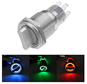 JenNiFer Interruptor Selector De Metal De Enganche De Acero Inoxidable A Prueba De Agua De 19 Mm 3 Posiciones 12V - Azul