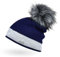Neverless Damen Strick-Mütze gefüttert mit Fell-Bommel Kunstfell Winter-Mütze Feinstrick Glitzer-Garn Bommelmütze Navy-hellgrau Unisize