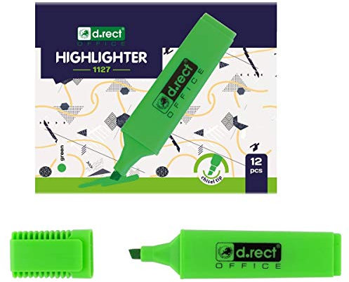 D.RECT 1127 Textmarker mit Schrägkeilspitze 12 Stück, Grün