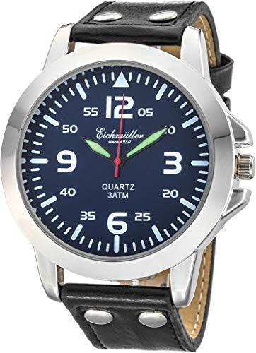 Eichmüller Herrenuhr RE1011 blau-schwarz Lederband 45 mm