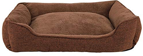 lionto Hundekissen meliert mit abnehmbarem Bezug, kuscheliges Heimtierbett mit komfortablem Einstieg für Hunde und Katzen, 110x80 cm, weiches Hundebett mit rutschfestem Boden, braun