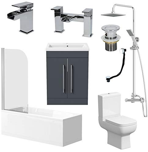 Affine Complete Bathroom Suite 1700 Bath Screen WC Toilet Vanity Basin Taps Shower Grey