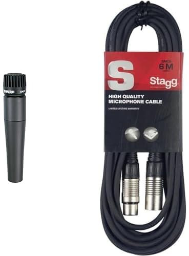 Shure SM57-LCE Cardioid Dynamic Microphone - Black & Stagg SMC6 6 metre standard microphone cable
