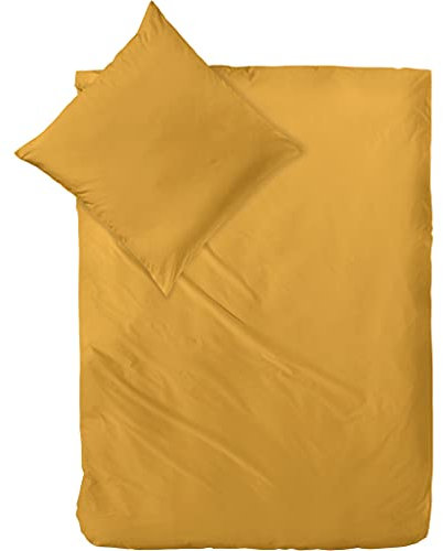 Decoper ® Mako-Satin Bettwäsche aus 100% Baumwolle | Atmungsaktiv & kuschelig weich | Farbe Senf Gelb| 2 teilig - 155 x 220 cm + 80 x 80 cm