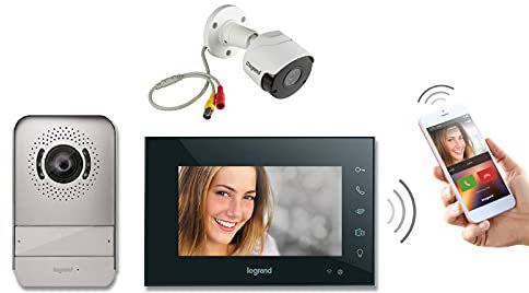 Legrand, Wi-Fi Video-Türsprechanlagen-Set Schwarz und Day & Night Farbkamera für den Außenbereich, 369430, 369401
