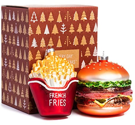 Every Day is Christmas Glasgeblasene Ornamente niedliche handgefertigte Figuren Baumschmuck Burger Fries