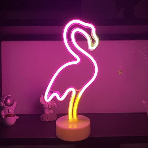 Flamingo Neonlicht LED Leuchtreklame Rosa Leuchtreklame mit Halter Basis USB & Batteriebetriebenes Neon Nachtlicht Flamingo Lampe für Kinderzimmer Neonlicht Schilder für Weihnachten Hochzeit Bar