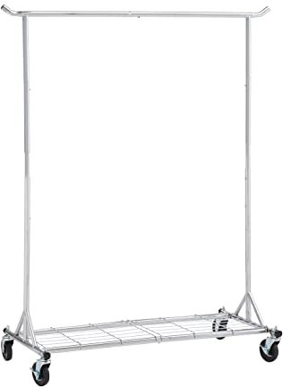 Amazon Basics – Kleiderstange mit Rollen, Chrom, 129,5 x 54,61 x 142,2-167,64 cm